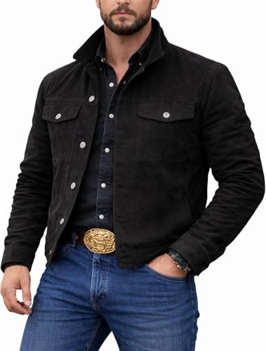 Image of Men's TV Series Old West Style Cotton Jacket : Stylish Black Cowboy Jacket : Western Style Cowboy Jacket With Logo