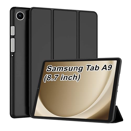 Image of CEDO Tri-Fold for Samsung Tab A9 (8.7 in) Smart Case Flip Cover with Multi Viewing Angles Stand | Leather Finish | Heat Dissipation | TPU Backcover (Black)
