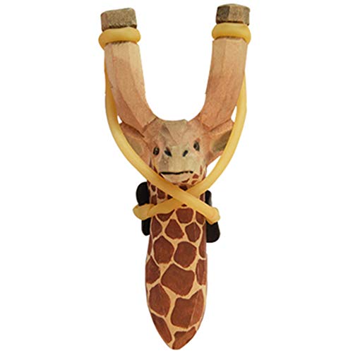 Liaozy888 1pcs/Set Giraffe Shape Wood Carving Outdoor Hunting Catapult Slingshots Game for Kids and Adult