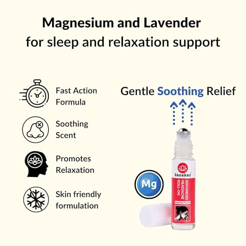 Image of Zanskar Headache & Migraine Roll-on | Instant Relief from Stress, Eye Strain, Sinus & Cold | Magnesium + Lavender + Clove | Natural, Pocket-Friendly, Premium Packaging - 10 ml