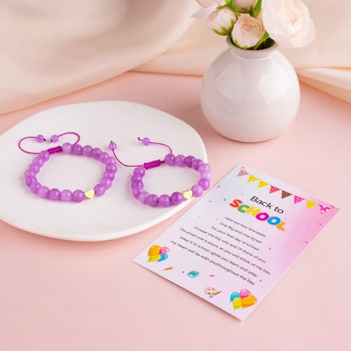 Image of Mommy and Me Preschool Pre-K First Day of School Bracelet Mother Daughter Matching Beaded Heart Bracelets Set Back to School Jewelry Gifts