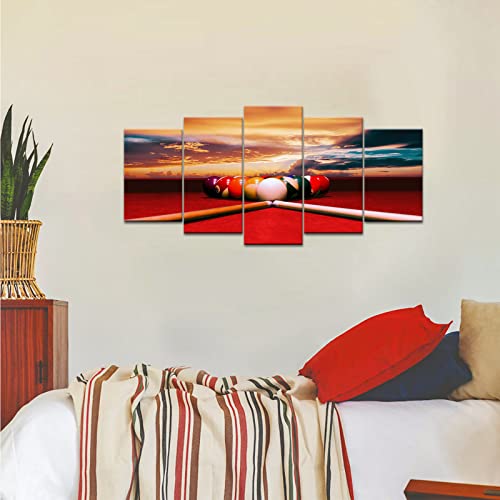 Conipit Billiard Balls Canvas Playing Pool Table Wall Art Snooker Pool Table Wall Decor Sunset Over Billiards Table Pool Artwork Skyline Snooker Pool Table Painting (50''X24'') #TOP4