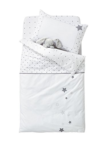 Vertbaudet - Funda de edredón para bebé de lluvia de estrellas, algodón, blanco/gris, 80