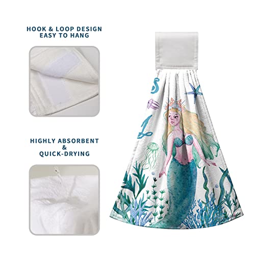Kwlegh Fantasy Mermaid Hanging Kitchen Towels Set Of 2 Underwater Jellyfish Hand Towel With Hanging Loop Summer Beach Bathroom Hand Towels Soft Absorbent Tie Towels For Bathroom Kitchen 12X17 Inch #TOP3