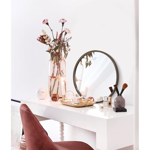 Image of Wall Mirror Small Round Bathroom Mirror Metal Brushed Framed Rounded Corner Ative Hanging Mirror for Living Room Bedroom Entryway Farmhouse Caffee