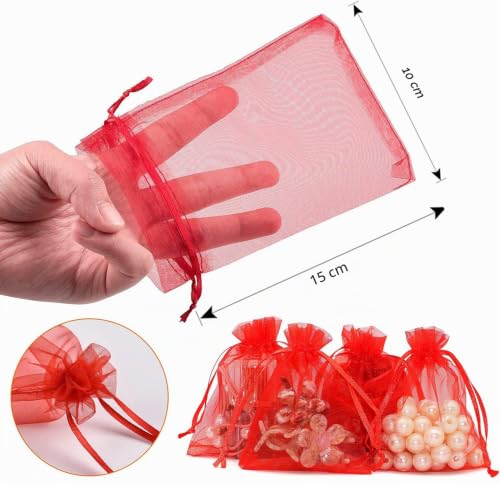 Intckwan Lot de 100 sacs en organza multicolores de taille moyenne pour mariage, festival, Noël, anniversaire, anniversaire de mariage - 10 x 15 cm – vue 3
