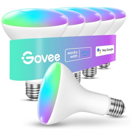 Govee Smart Light Bulbs, 1200 Lumens Dimmable BR30 Bulbs, RGBWW Color Changing Light Bulbs, WiFi & Bluetooth LED Bulbs, 16 Million Colors, Music Sync, Compatible with Alexa, Google Assistant, 6 Pack