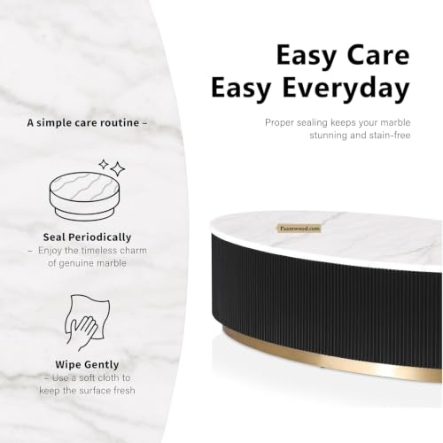 Image of Luxury Oval Black Coffee Table with Nano Composite Marble-Look Top & Gold Base, Waterproof Plywood, Contemporary Center Table with Ribbed Fluted Design for Living Room & Home Decor