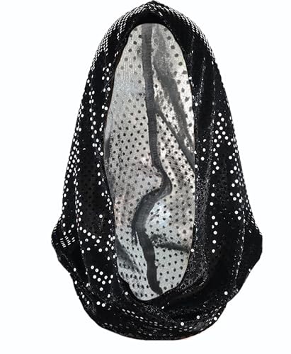 Aucute Unisex Sequin Rave Hood, Sparkly Bandana Streetwear Festival Outfit, Rave Accessories for Halloween, Black, One size