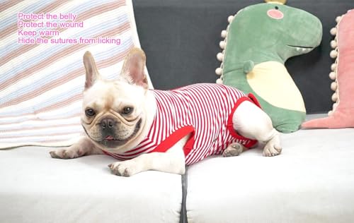 Image of Dog Red Recovery Suit for Medium Female Spay,Male Dog Surgery Suit,Narrow Red-White M