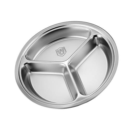 SunnyLark 3つの食品セクションを備えた丸型仕切り皿ステンレススチール防錆食器22/24/26cmディナーウェアキッチン必需品