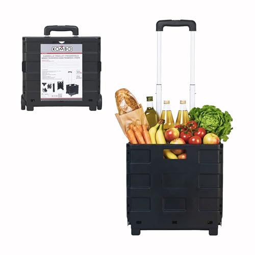 KOMBO - Carrello Trolley Pieghevole Portatutto con Ruote e Manico Telescopico Estensibile 38x83,5x33 cm – Box in Plastica Rigida Richiudibile