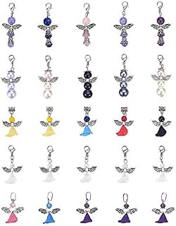 PandaHall Elite 25 pcs 5 Styles Angel Wings Charms Pendants, Glass/Gemstone/Acrylic Round Beads with Tibetan Style Alloy Findings for Earring Necklace Bracelet Jewellery DIY Crafts Making