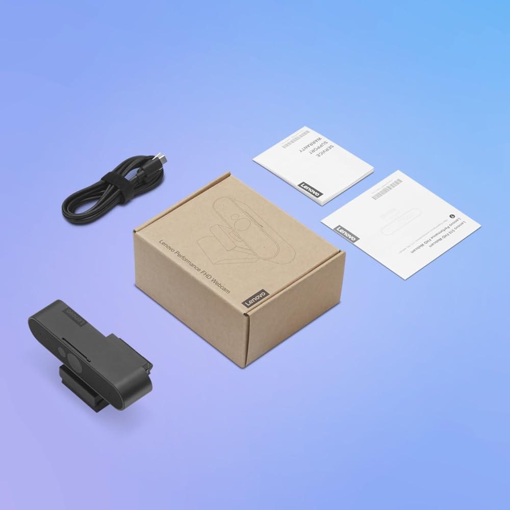 Lenovo FHD Webcam USB-C: Videocamera Full HD 1080P, Doppio Microfono Integrato per Videochiamate. Compatibile con Windows Hello 4.X. Include Cavo da 1.8 m, Privacy Shutter e Connessione Plug-and-Play