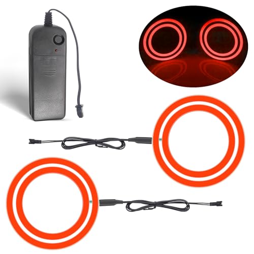 Image of EL Panel Light, Glowing LED Eyes Electroluminescent El Sheet Panel Light DIY Cuttable Round Ring EL Sheet Cosplay Mask Eyes Decoration with Battery Box (Red)