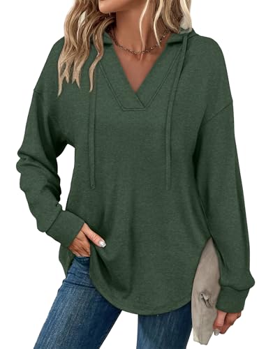 Image of Sampeel Hoodies for Women Trendy Fall Fashion 2025 V Neck Oversized Sweatshirt Plus Size Tops Clothes