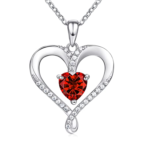 Birthstone Necklace for Women, 18K White Gold Heart Necklace Filled 925 Sterling Silver, Diamond Womens Jewelry Christmas Gifts for Women Wife