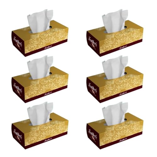 Image of Feather's Face Tissue Box (Dry) | 2 Ply, 200 Pulls per Box, Pack of 6 | Super Soft & Absorbent Facial Tissue Box | Facial Tissue Papers | Virgin Paper, Biodegradable (Random Color Box)