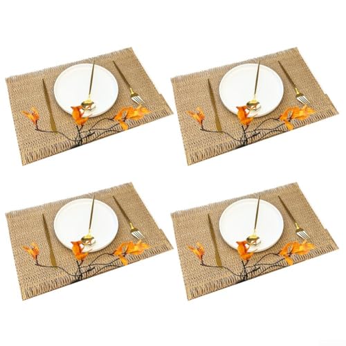 Paquete de 4 manteles individuales de yute resistentes al calor y a los arañazos, hechos para su uso en cocinas y espacios comerciales de comedor (caqui)