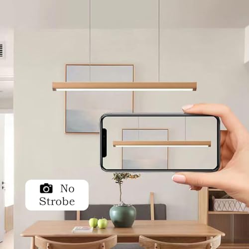 Lámpara colgante lineal de madera LED regulable con mando para cocina e isla 6