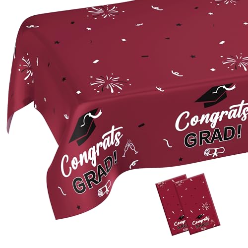 Image of Graduation Decorations 2025, 2 Pack Wine Black Graduation Tablecloth 2025 Graduation Party Decorations, Graduation Table Decorations Class of 2025 Table Cloths for College School Supplies 54 inchx108 inch