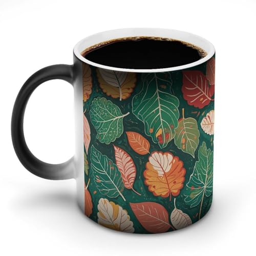 KWQDOZF Tazas de café sensibles al calor con estampado de hojas. Taza que cambia de color. La imagen completa se revela al agregar calor KWQDOZF Tazas de café sensibles al calor con estampado de hojas. Taza que cambia de color. La imagen completa se revela al agregar calor