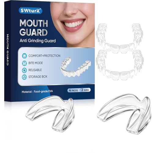 SWturk Anti Grinding Guard, Mouth Guard for Clenching Teeth at Night, Mouth Guard for Sleeping, Comfortable & Reusable Adult Night Guards for Teeth Grinding, Includes 4pcs & 1 Travel Case