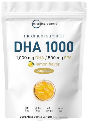 Omega 3 Fish Oil DHA Supplements 1000mg with EPA 500mg, 200 Softgels – Lemon Flavored, Burpless (Enteric Coated) | Deep Sea Fresh Fish, Wild Caught from Norwegian Waters | Mercury Free