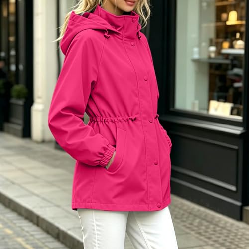 Chaqueta impermeable mujer resistente al viento con capucha transpirable holgada 2