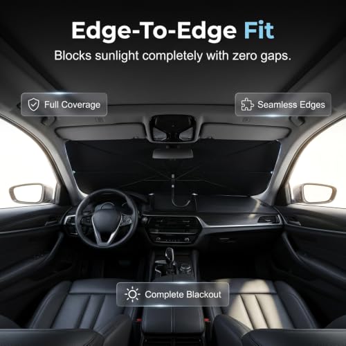 Image of Windshield Sun Shade Umbrella, Foldable Car Umbrella Sunshade with UV Block Car Front Window, Protection Front Window Sun Shield, Keeps Interior Cool, Fits Sedans SUV Trucks, Car Sun (57.08in*33.46in)