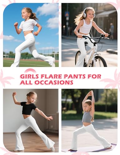 Girl's Leggings Flare Yoga Pants High Waisted Toddler Kids Youth Elastic Soft Bootcut Pants Solid Color4
