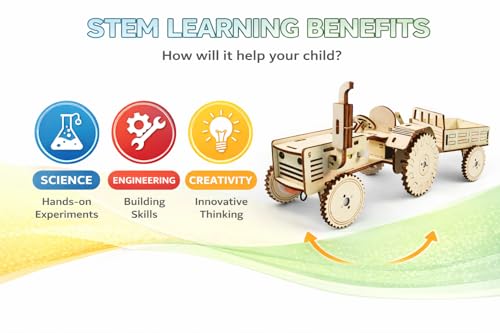Image of FLERCISADIY Wooden Tractor Model Kit for Kids | STEM Science Experiment Toy | 3D Puzzle Craft | Educational Engineering Toy for Boys & Girls (8+ Years) (Tractor)