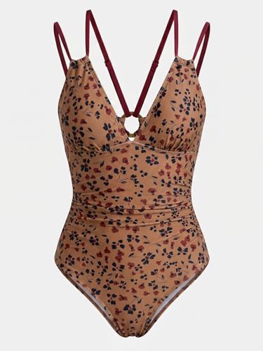 Image of CUPSHE Women's V Neck One Piece Cutout Tummy Control Swimsuit | Double Adjustable Straps,Back Cutout,O Ring,Soft Removable Cups,Flattering Bathing Suit For Vacation And Beach