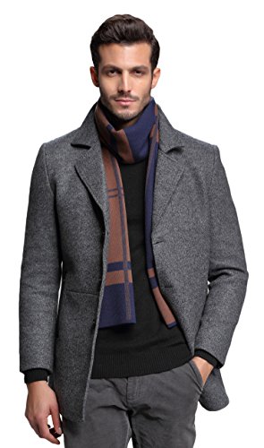 RIONA Heren merino wol mix geruite gebreide sjaal - zacht warm, kasjmier voelen - Image 4