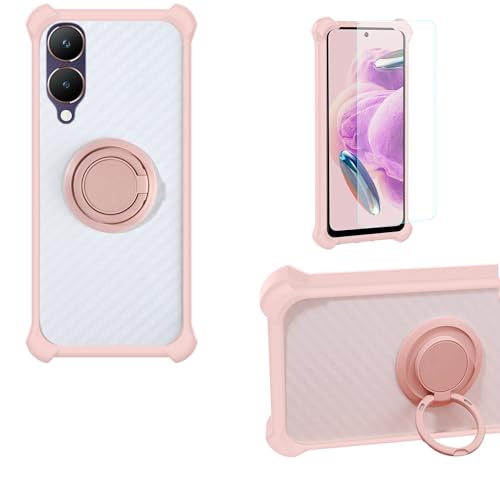 jioeuinly Case Compatible for Vivo Y28 4g Phone Case Cover PC backplane + Silicone Soft Frame Cover [360 Metal Ring, Magnetic Car Mount] CSKB-Fen