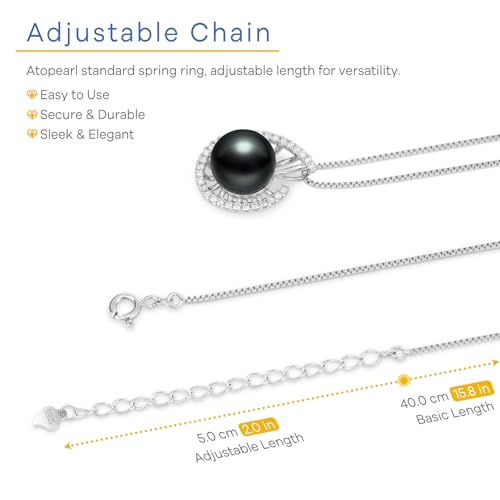 Lucky Conch Tahitian Black Pearl with Moissanite Pendant Necklace, 9-10MM AAAA Pearl Gifts for Women Wife Wedding Birthday Anniversary Valentines4