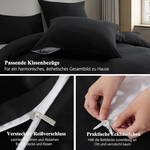 RUIKASI Bettwäsche 135x200 4teilig Schwarz - Polyester Mikrofaser Bettwäsche-Sets Oeko-TEX… – Ansicht 4