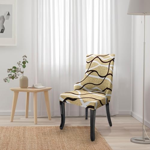 Image of House of Quirk Polyester Wingback American Side Chair Slipcover-Accent Chair Cover Slipcover with Arm,Washable Dining Chair with Nailed Trim Protector for Dining Living Room (Beige Waves)