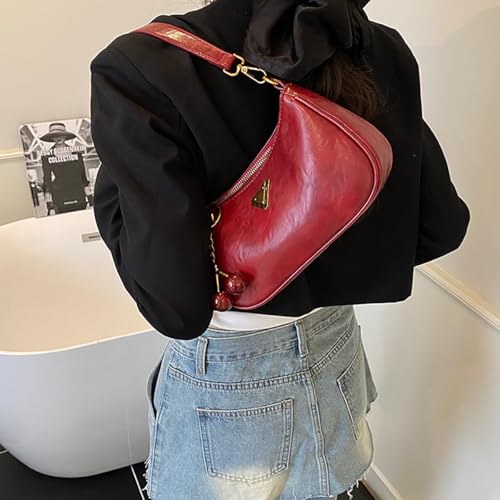 Crescent Shoulder Bag for Women Small Hobo Bags Trendy Vegan Leather Crossbody Cherry Handbag with 2 Removable Straps3