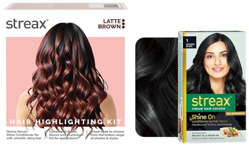 Streax Permanent Hair Colour, 100% Grey coverage Hair Colour Highlight Kit | Brown Hair Colour, Latte Brown – Pack of 1
