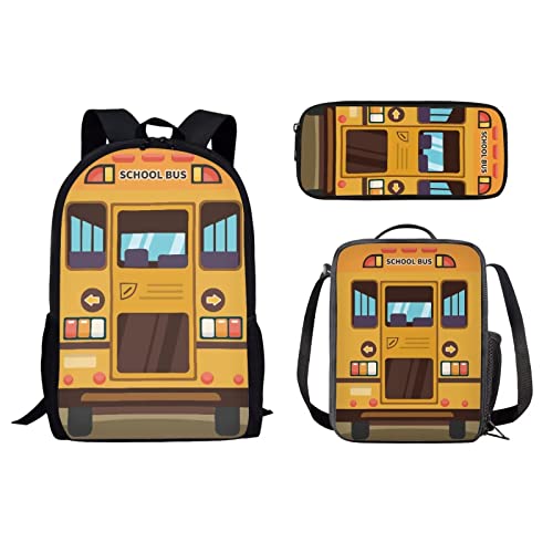 POLERO Back to School Bus Backpack for Kids Lightweight Preschool Bookbag Daypack Lunch Box Pencil Case Set for Boys Girls Students Gifts