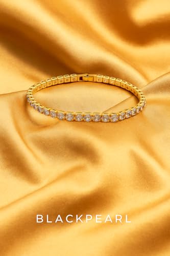 Image of BLACK PEARL Elegant Style Tennis Bracelet with Multicolour Zirconion Stones, Gold and Silver-Toned Bracelet For Women & Girls