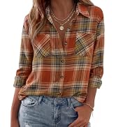 Zeagoo Womens Flannel Shirts Long Sleeve Button Down Casual Fall Plaid Top | flannel plaid shirt,...