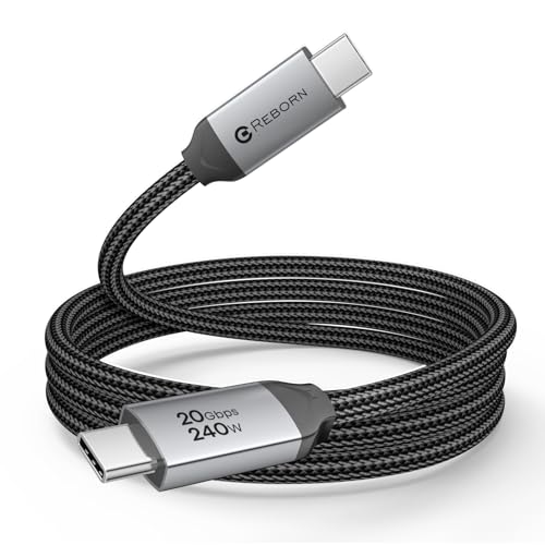 Reborn USB C Monitor Display Cable 10FT, 8K/4K@60Hz Video, 20Gbps, 240W PD