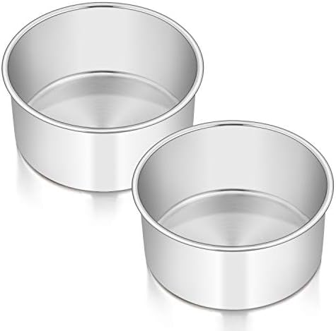 E-far 6 x 3 Inch Round Cake Pans, Stainless Steel Deep Cake Baking Pan Tin for Birthday Wedding Party Chiffon Cheesecake, Healthy Metal & Straight Side, Oven & Dishwasher Safe - Set of 2 - Thumbnail 2