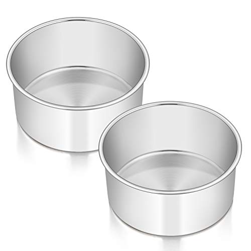E-far 6 x 3 Inch Round Cake Pans, Stainless Steel Deep Cake Baking Pan Tin for Birthday Wedding...