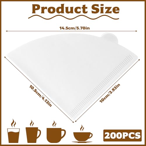 200 Stück Kaffeefilter Größe 1, V-förmiger Kaffeefilter Papier Filter, Ungebleichte Coffee Filter Paper, 01 Coffee Kegel Filterpapier für Kaffeetropfkegel Kaffeemaschinen(Weiß, 1-2 Tassen)