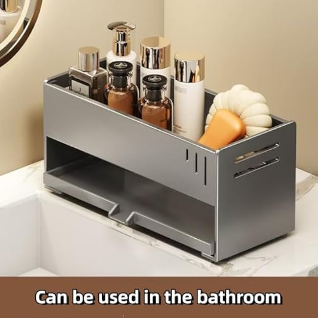 Sink Caddy Organizer, Carbon Steel & Plastic, Kitchen Sink Organizer, Dish Soap Holder, Towel Bar, Supports Up to 5kg