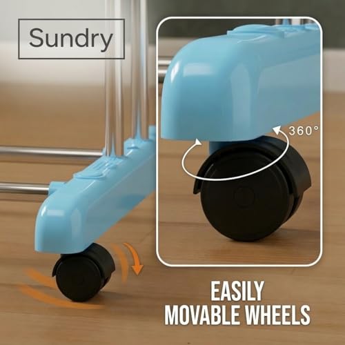 Image of SUNDRY 1pc 3-Tier Rolling Clothes Drying Rack,Freestanding Rack for Bathrooms, Apartments, and Laundry Rooms, with 360 Wheels for Easy Movement
