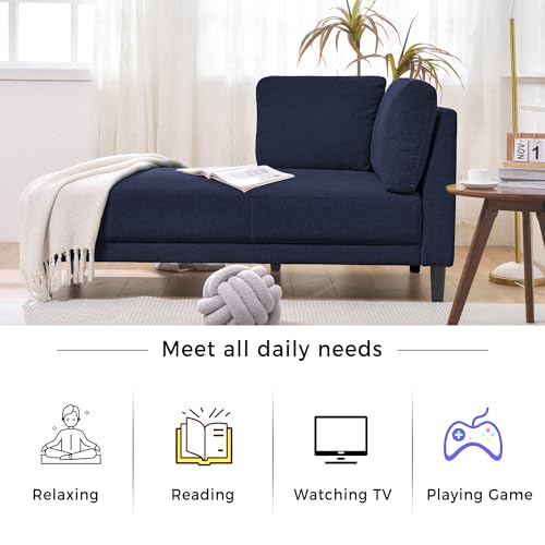 Donext 65\" Mid-Century Modern Fabric Corner Lounge Chair, Upholstered Indoor Armrest Chaise Lounge for Bedroom, Office, Living Room, Blue